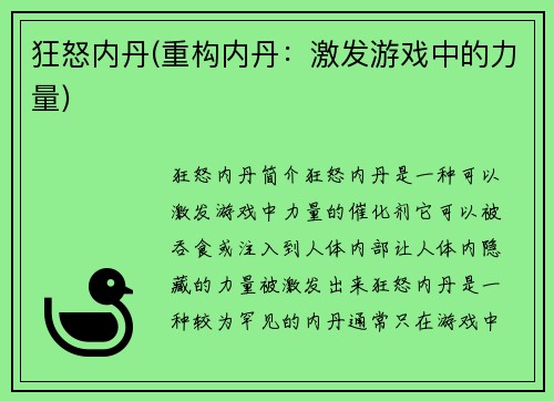 狂怒内丹(重构内丹:激发游戏中的力量)