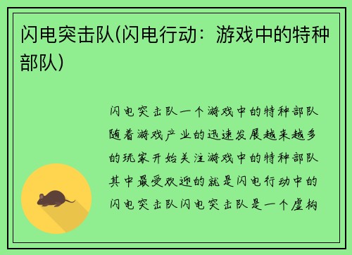 闪电突击队(闪电行动:游戏中的特种部队)